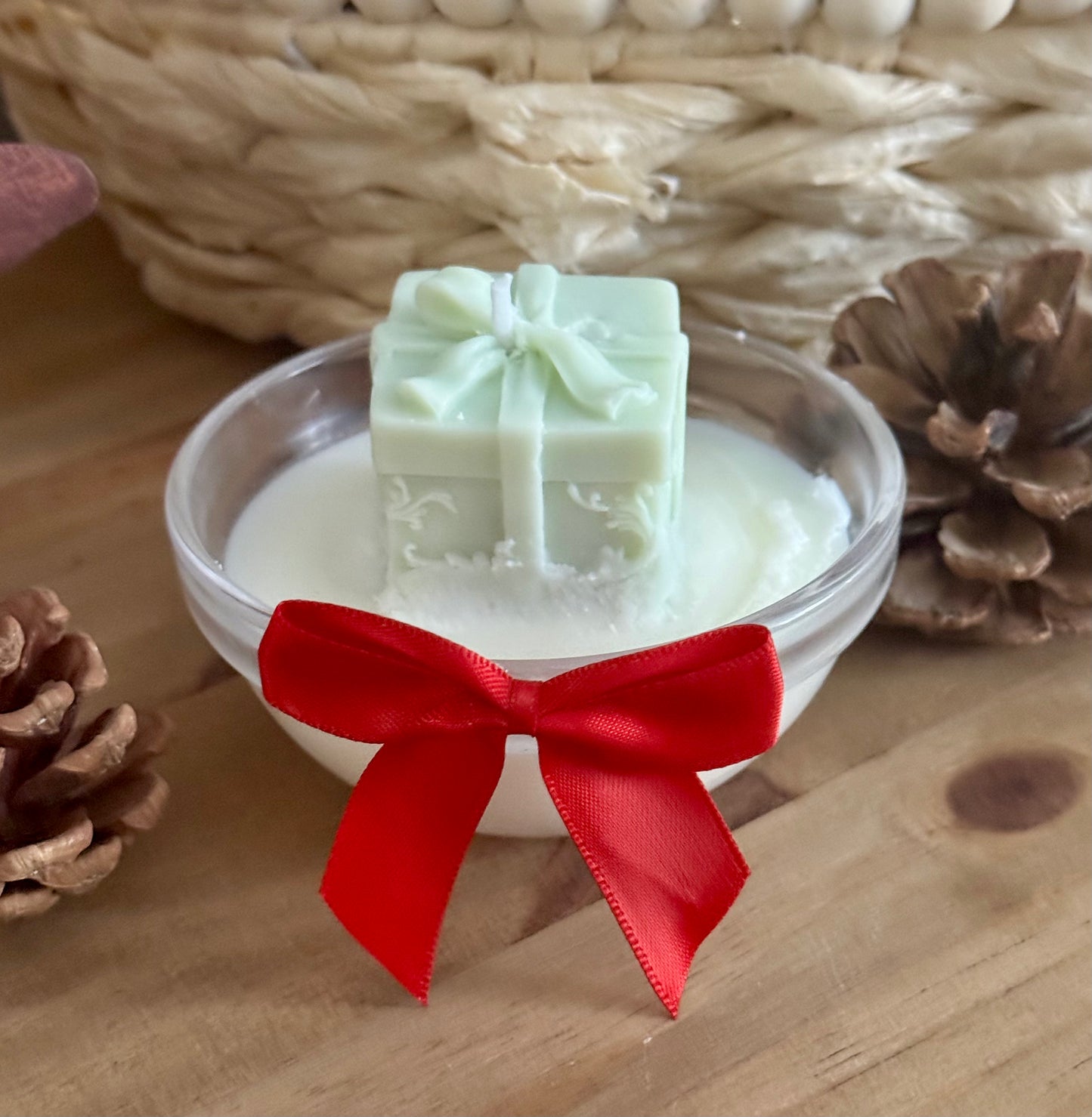 A Mini Christmas present candle