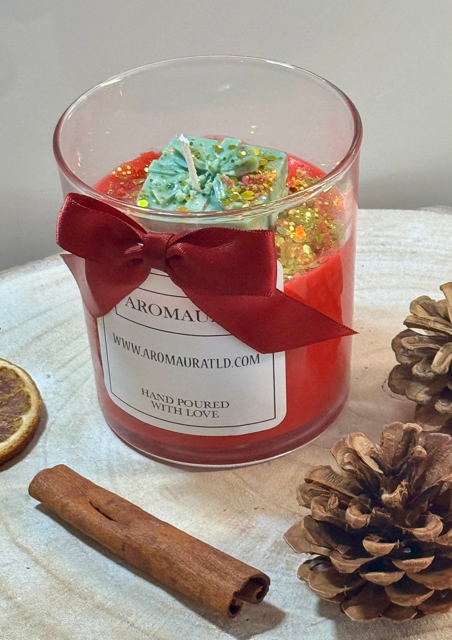 Red and green Christmas candle