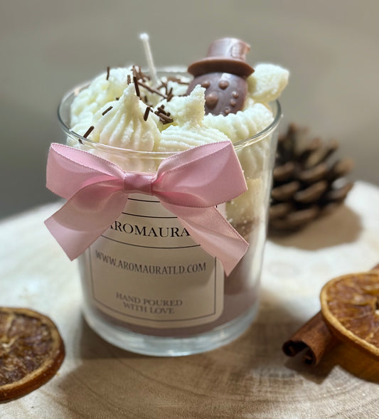 Snow man hot chocolate candle