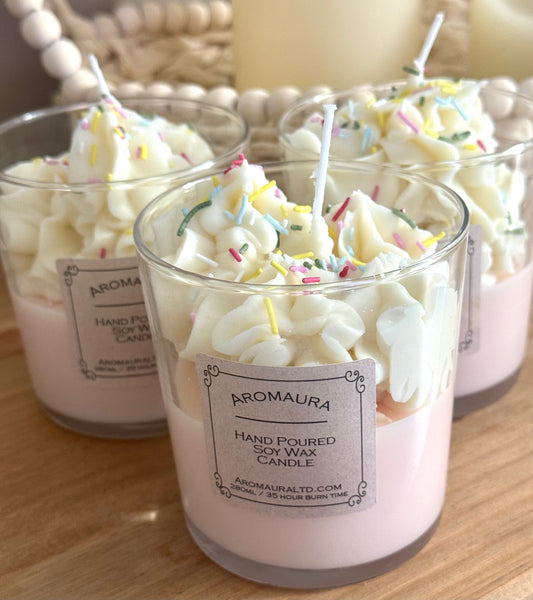 A Strawberry milkshake candle